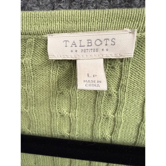 Talbots Womens VNeck Cable Knit Sweater Size Petite Large Lightweight Green - Picture 3 of 5